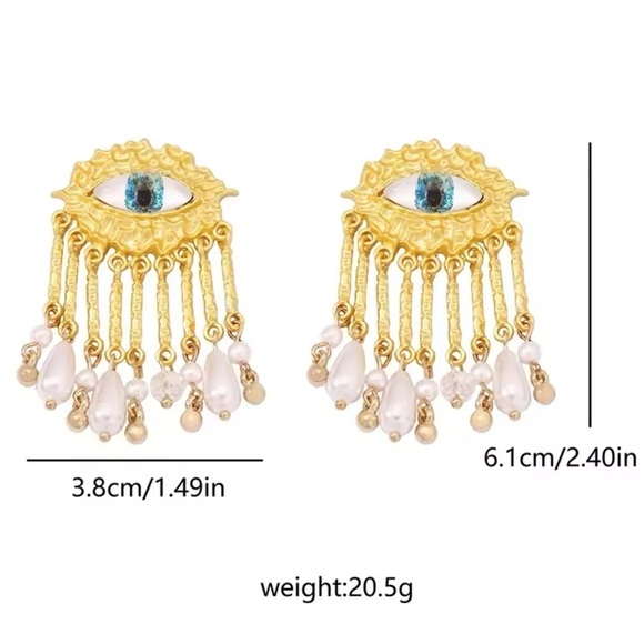 Anthropologie Maison Blue Evil Eye Protection Pearl Dangle Earrings - Picture 8 of 8